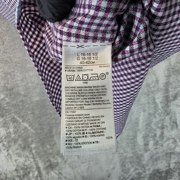 Banana Republic Shirt Mens Large Purple Grant Fit Non-Iron Check Dress Casual - Picture 10 of 13